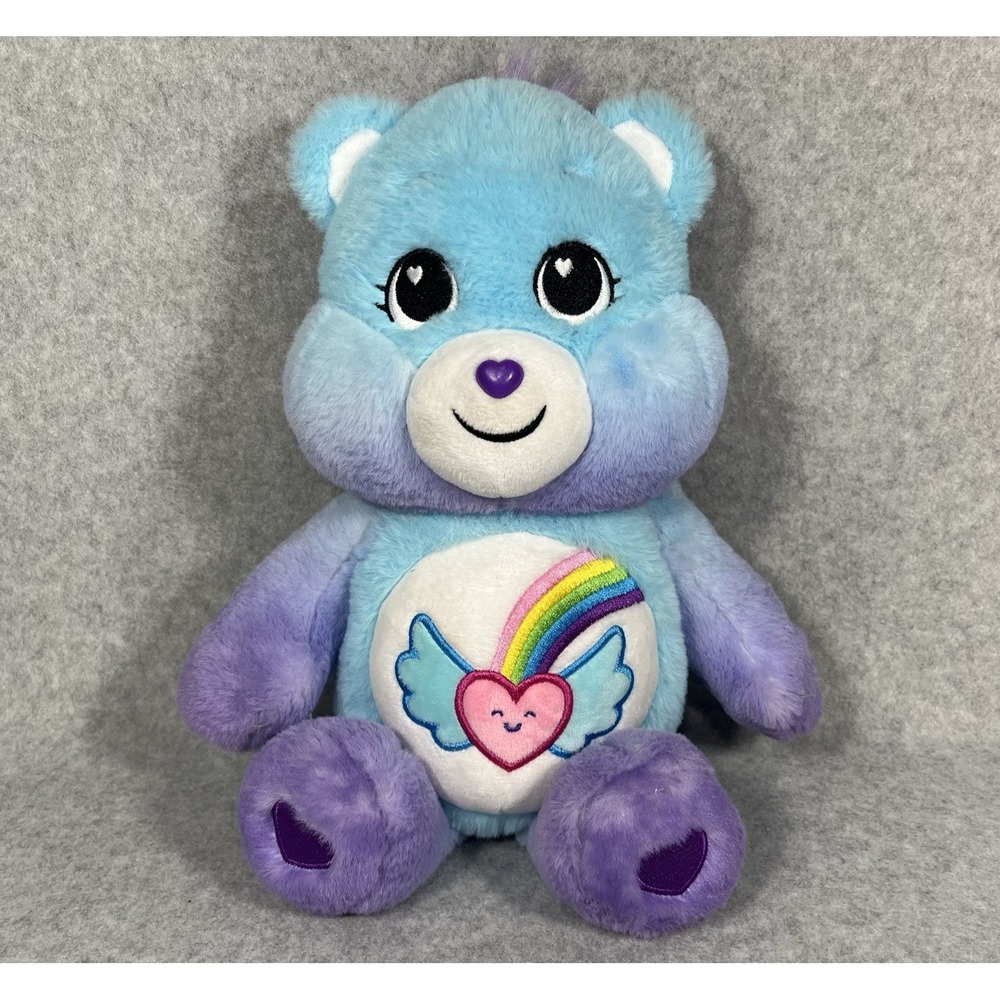 Care Bears 14" Care-a-Lot Bear Plush Dream Bright Blue Purple‎ Ombre Fur 2021